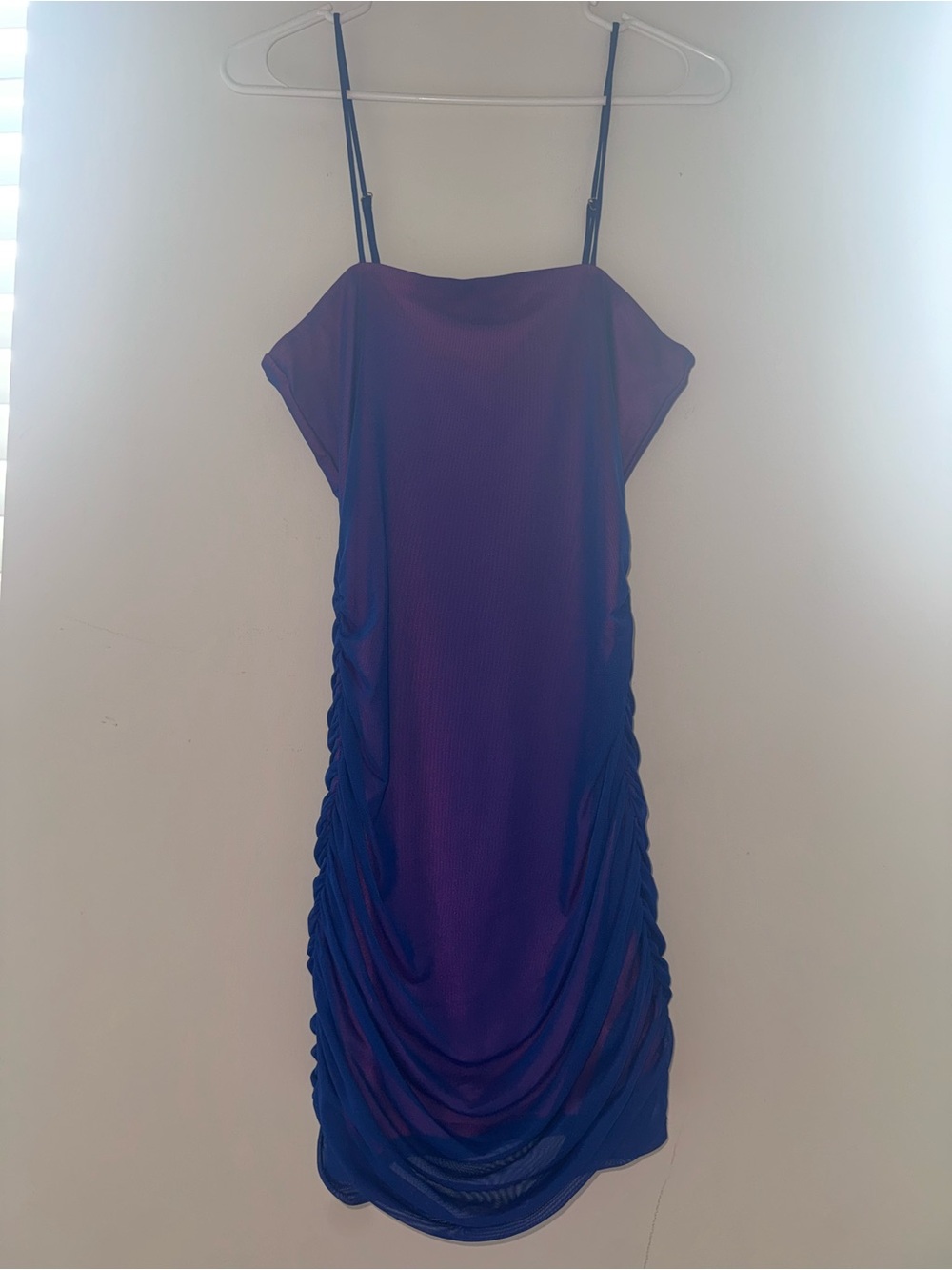 Fashion Nova Purple Ruched Mini Slip Dress with Spaghetti Straps